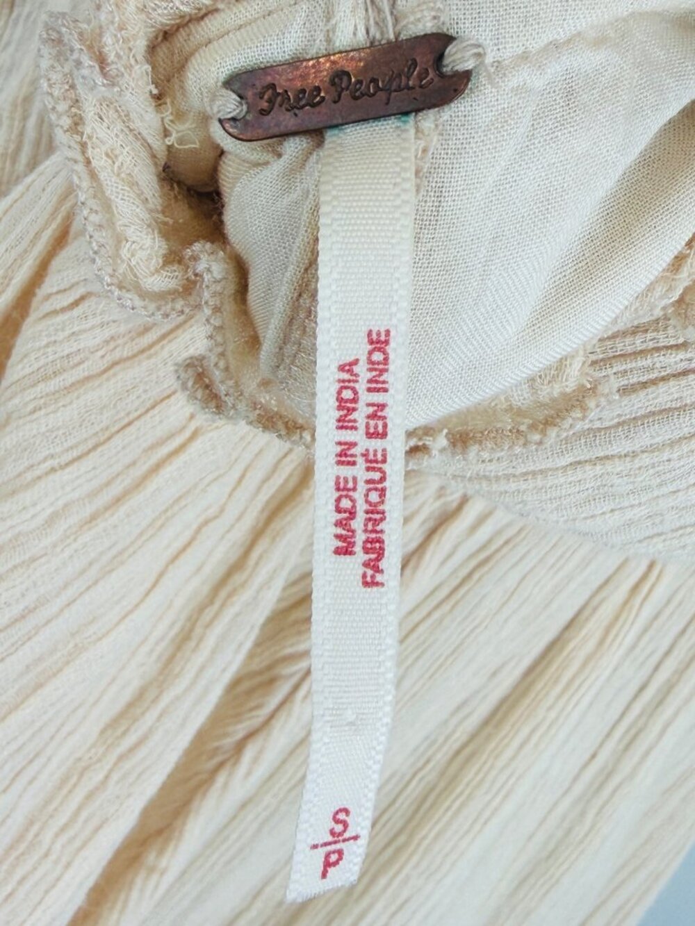 Free People Beige Layered Ruffle Ruched V-Neck Mini Dress S | Coastal Boho Indie - Picture 10 of 13